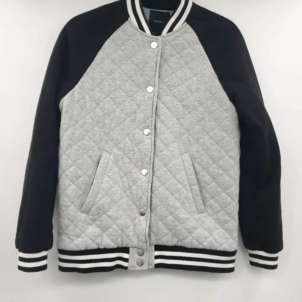 Forever 21 Varsity Jacket Small Womens Gray Quilted Sport Girlfriend - Picture 11 of 11
